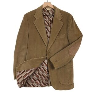 VTG Richman Brothers Corduroy Jacket‎ Sz 44L Tan Elbow Patch Lined Coat JAPAN